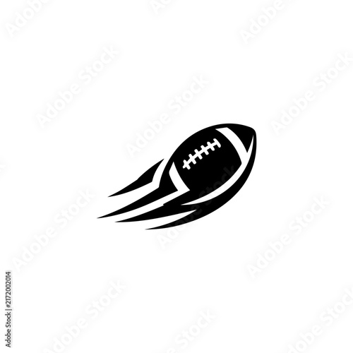 Flying American football ball logo with speed fire trail icon