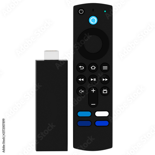 3d Render Black Streaming Media Remote Stick with transparent background