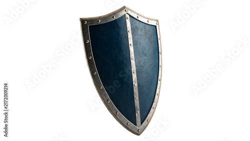 Fotografie Classic medieval metal shield warrior defense protection armor isolated on trans