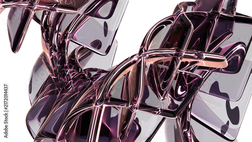 Abstract metallic geometric structure with iridescent reflections and intricate patterns