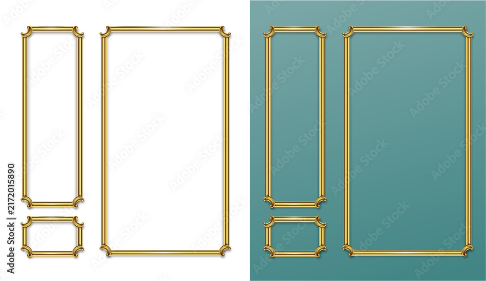 Naklejka premium Vector facade. Golden panel baroque cabinet wall