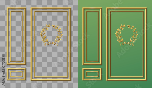 Vector facade. Golden panel baroque cabinet wall