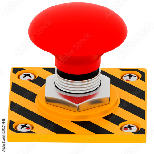 3d Render Red Emergency Stop Button Front with transparent background