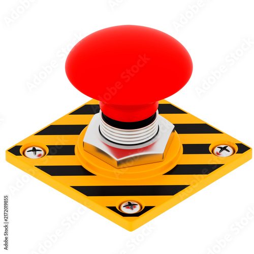 3d Render Red Emergency Stop Button Angled with transparent background