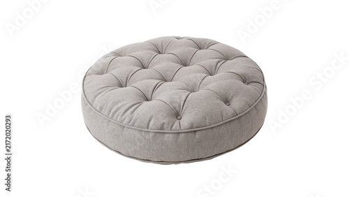Фотография Soft grey velvet tufted round pouf ottoman home furniture isolated on transparen