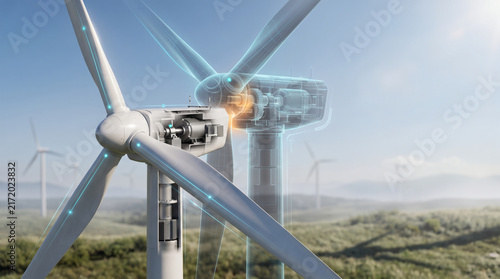 Wind turbine digital twin technology for smart renewable energy infrastructure monitoring.