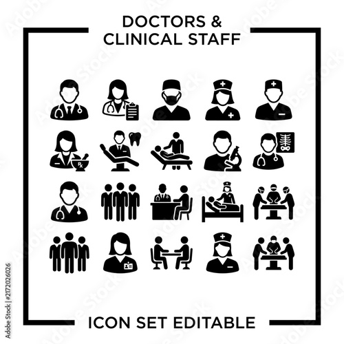 Black White Icons Doctors Clinical Staff Medical Professionals.