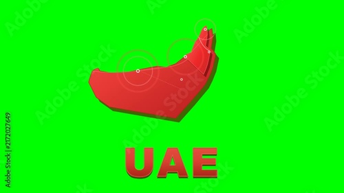 Red Country Map with Letters on Green Screen Background