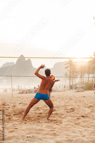 Man Playing Footvolley on Ipanema Beach, Rio de Janeiro