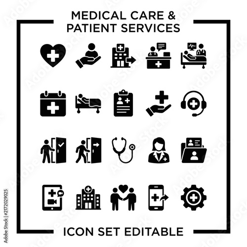 MedicalCarePatientServicesBlackWhiteIconSet 1.