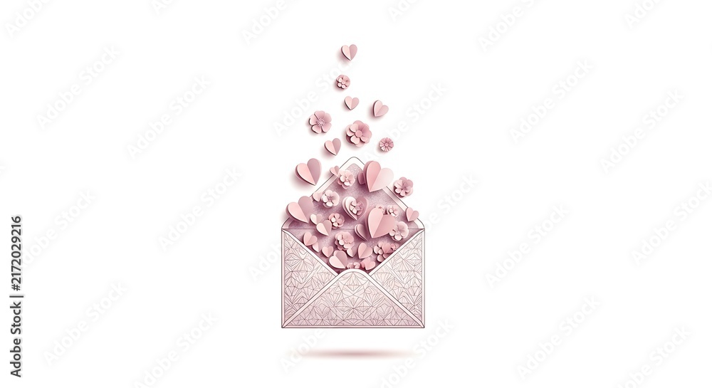 Obraz premium Elegant Envelope Overflowing with Delicate Pink Paper Hearts, Symbolizing Love and Affection