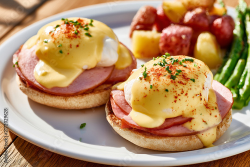 Eggs Benedict With Potatoes And Asparagus