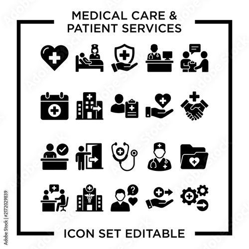 MedicalCarePatientServicesBlackWhiteIconSet.