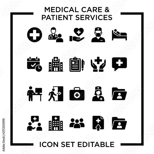 MedicalCarePatientServicesIconSetBlackWhite.