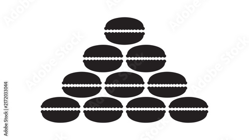 Macaron pyramid stack black outline and silhouette vector icon illustration