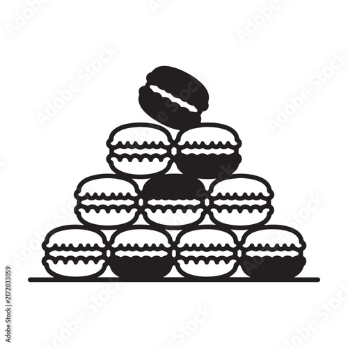 Macaron pyramid stack black outline and silhouette vector icon illustration