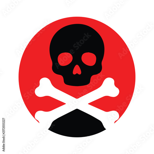 Skull and crossbones silhouette vector icon. Danger or poison warning symbol