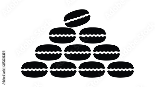 Minimal Geometric Pyramid of Stacked Oval Shapes, Black and White Vector Icon