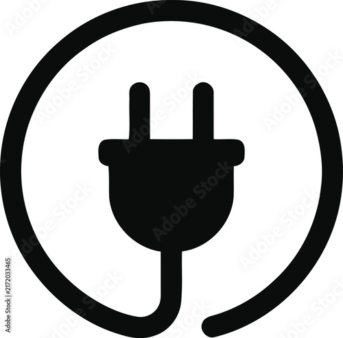 Black and white icon of an electric plug inside a circle representing energy and power connection concepts