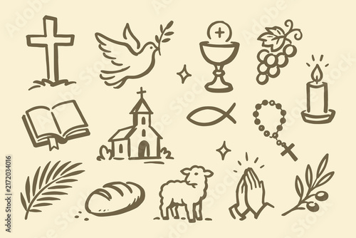 Christian Symbols Hand Drawn Doodle Set
