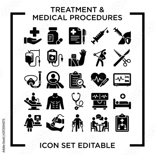 MedicalTreatmentProcedureIconsSetBlackWhiteDesign 1.