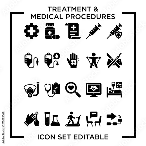 MedicalTreatmentProcedureIconsBlackWhiteSet.