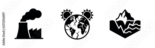фотографія Environmental icons: factory, pollution, earth, sun, ice caps