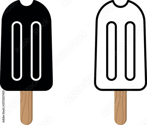 Popsicle Ice Cream Vector Icon Set Featuring Silhouette and Outline Ice Pop on Wooden Stick for Summer Food Design