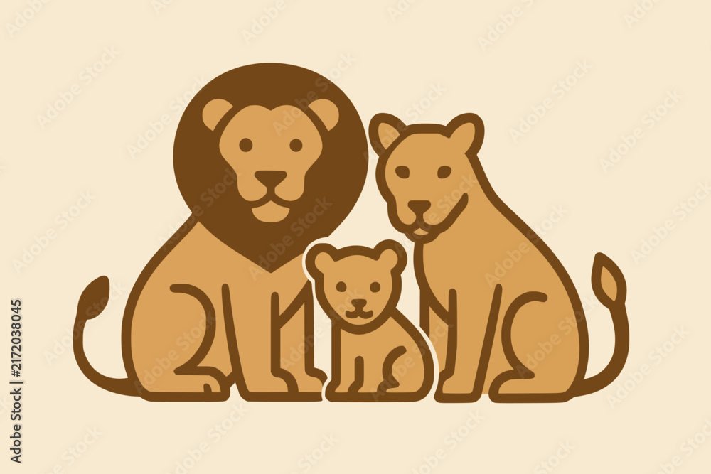 Obraz premium Lion Family Icon. Minimalist Animal Family Symbol. Flat Monochrome Vector Design