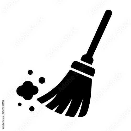 Broom sweeping dust icon flat outline in black