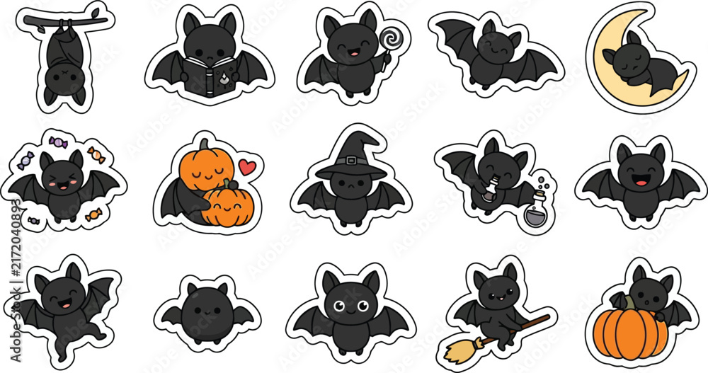 Obraz premium Spooky Halloween Bat Sticker Sheet Collection for Decorations