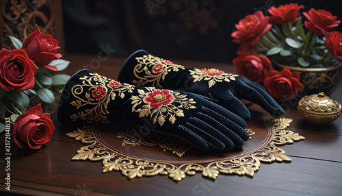 Handmade Wooden Shoes with Red Flowers and Festive Decorations for Christmas Holiday Celebration, Wedding Gift and Romantic Seasonal Table Decor