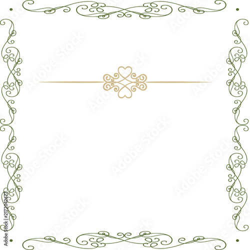 Gold love heart frame with ornate floral border on white background for wedding invitations