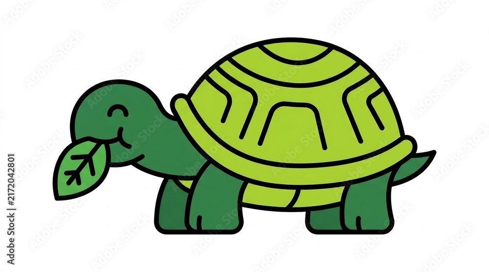 Obraz premium Turtle eating a green leaf cartoon illustration isolated on white