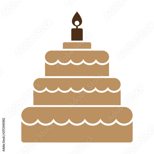 Three Tier Birthday Cake Icon with Lit Candle for Celebration and Party Design