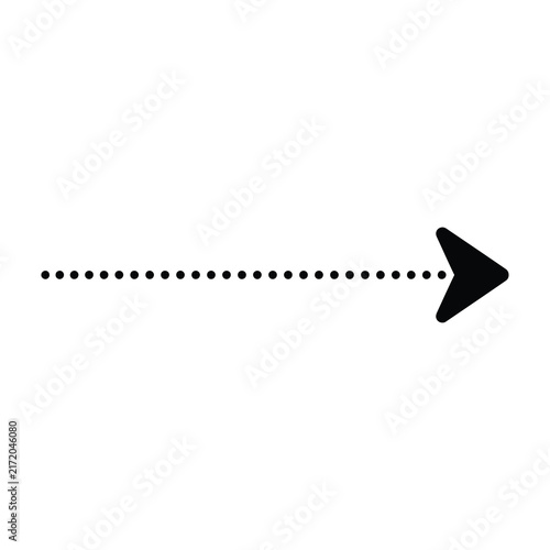Black Arrow Icon with Dotted Line Pointing Right Isolated on White Background Sign