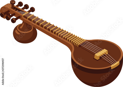 Bild auf Leinwand Traditional Indian veena musical instrument vector illustration with isometric d