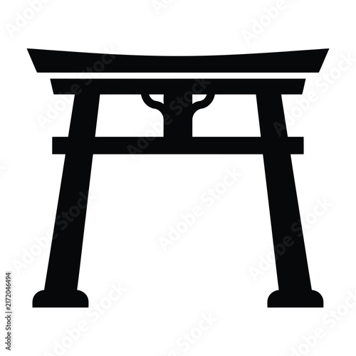 Japanese Torii Gate Icon Set, Minimalist Black Silhouette Symbols for Design