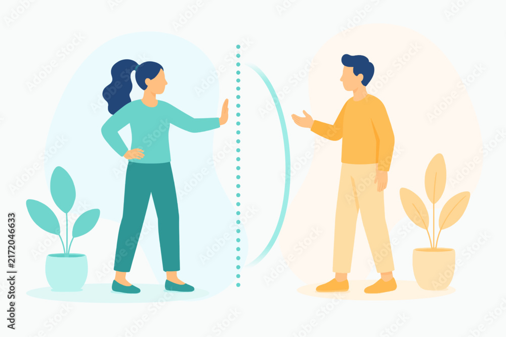 Fototapeta premium Assertive communication boundary setting flat vector art