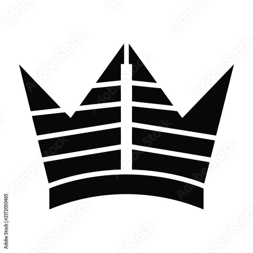 Canvas Print Minimalist Black Crown Icon With Horizontal Stripes Isolated On A White Backgrou