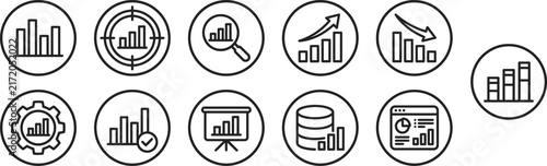 Business Data Chart and Analytics Line Icons Set