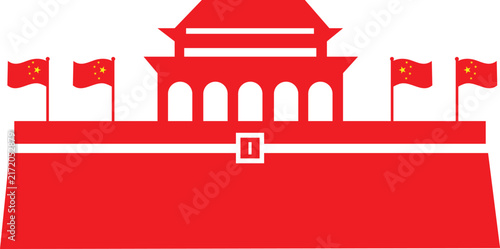 Foto Tiananmen gate illustration vector graphic featuring chinese flags on a solid wa