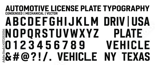 Automotive License Plate Typography Font Set