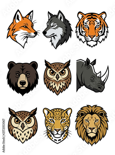Collection of Wild Animal Head Illustrations Isolated
