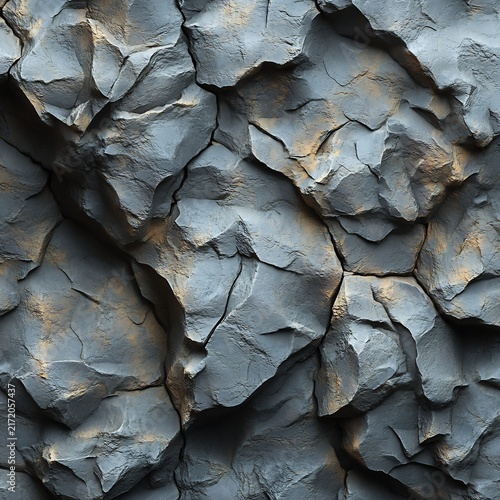 Detailed close-up of a grey basalt rock surface with deep cracks and rugged mineral textures