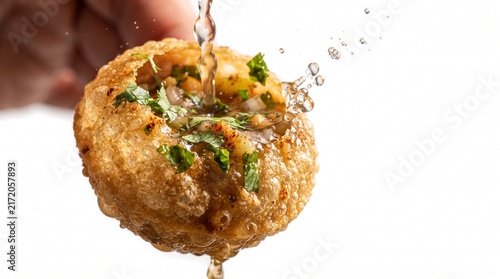 Pani Puri Splash Close-Up Isolated on White BAckground