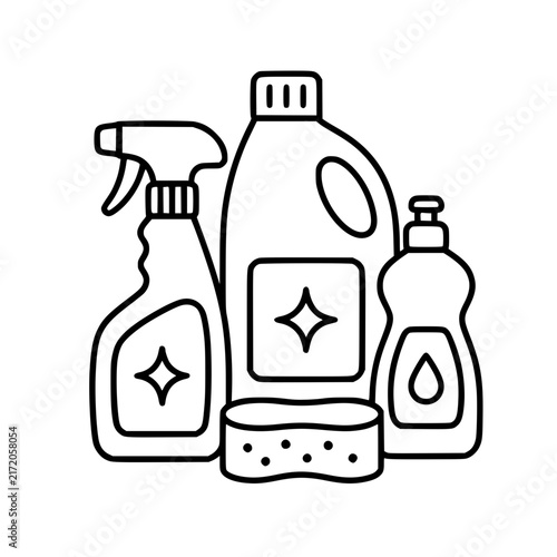 Cleaning products icon flat outline in black