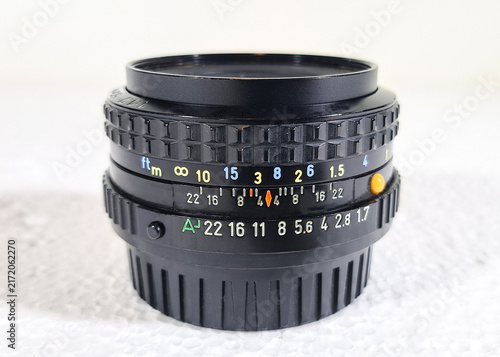 A vintage SLR camera lens