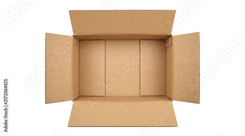 Quadro su tela Large rectangular cardboard box with open flaps captured from top view for stora