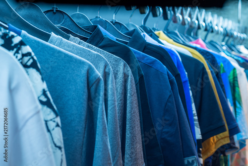 Row of Polo Shirts Hanging in a Retail Store
